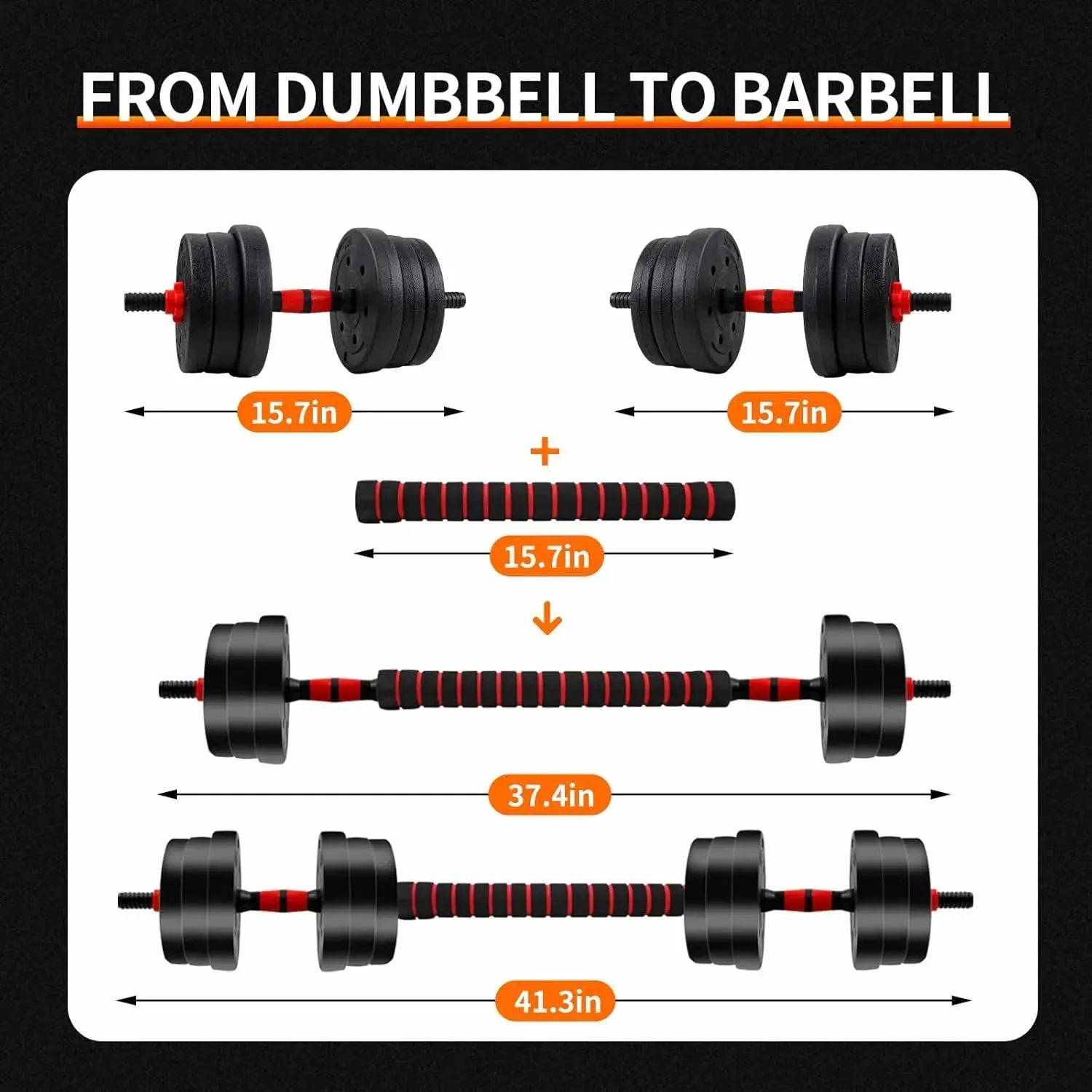 5-44lbs Adjustable Dumbbell to Barbell Set, Anti-Slip Grip, Versatile Home Gym Fitness Strength Training Barbell Weight Plates PulseForm