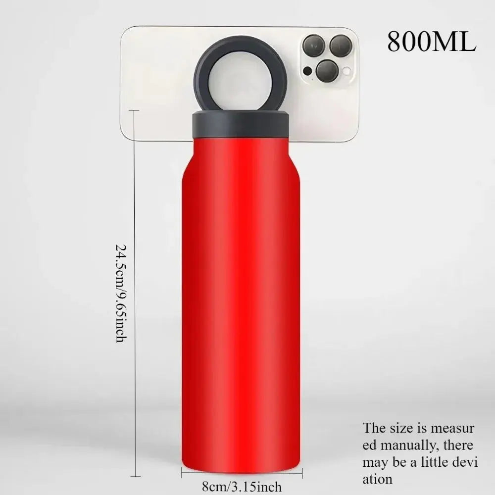 800ML Stainless Steel Drinking Bottle with Magnetic Phone Tripod Keeps Drinks Hot for 12 Hours Cold for 24 Hours 27 Ounces PulseForm