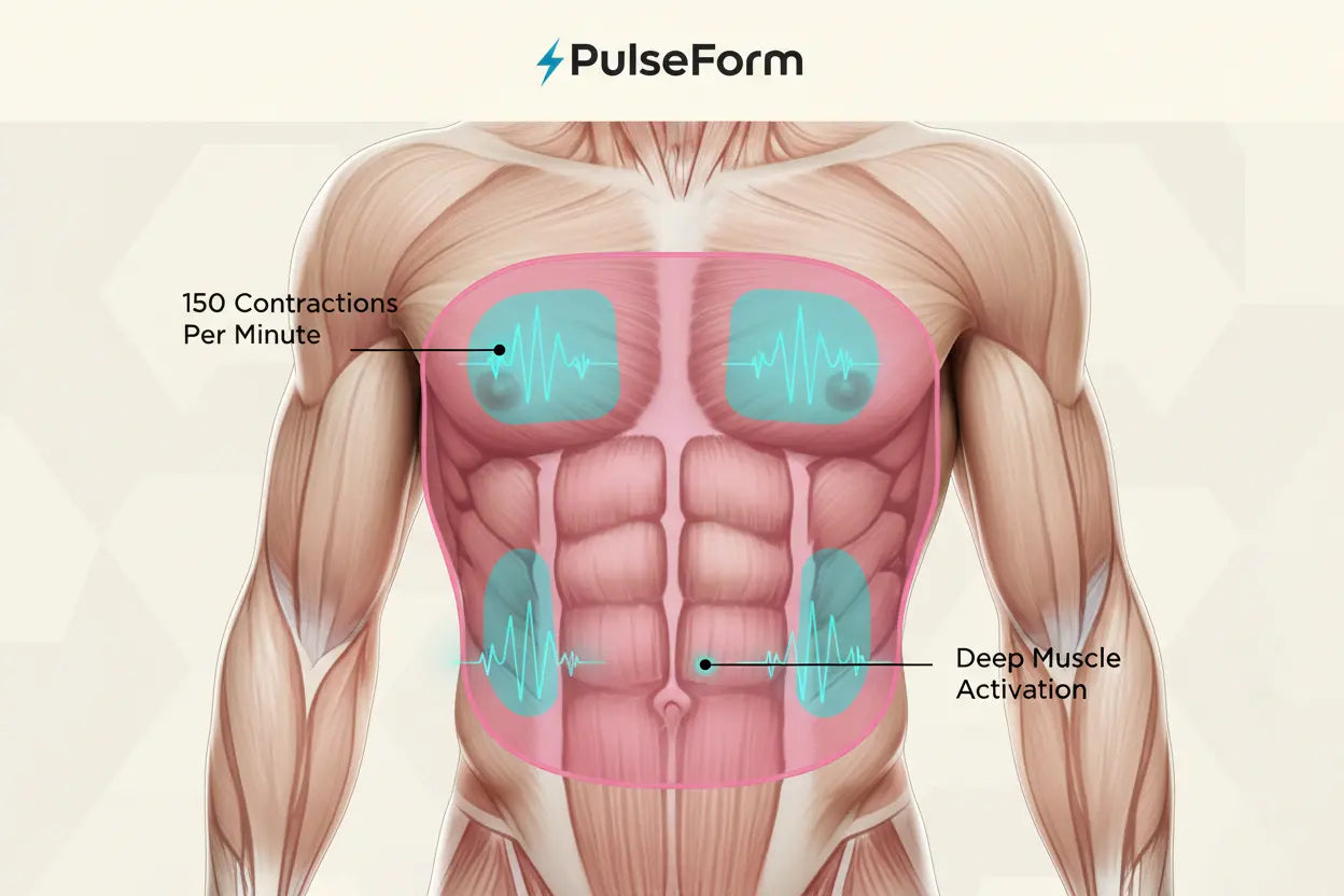 EMS 6-Pack Muscle Stimulation Zones Infographic