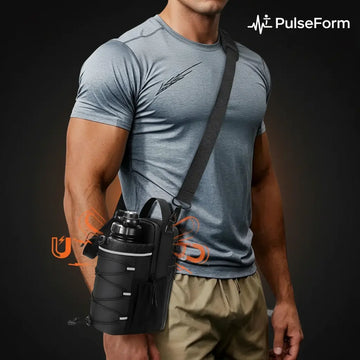 Man Wearing Bag Cross-Body with Bottle