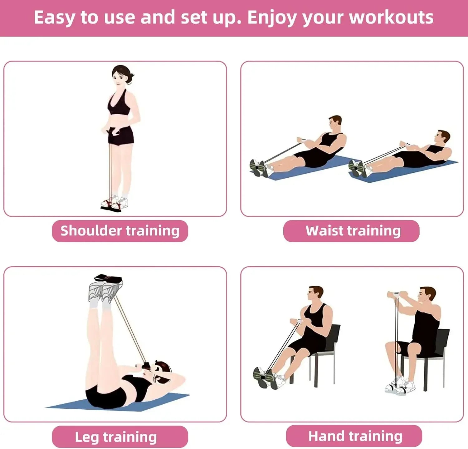 4-Level Resistance Band Tensioner with Non-Slip Handles - Home Fitness Equipment for Abdominal Muscle Training Yoga Abdominal PulseForm
