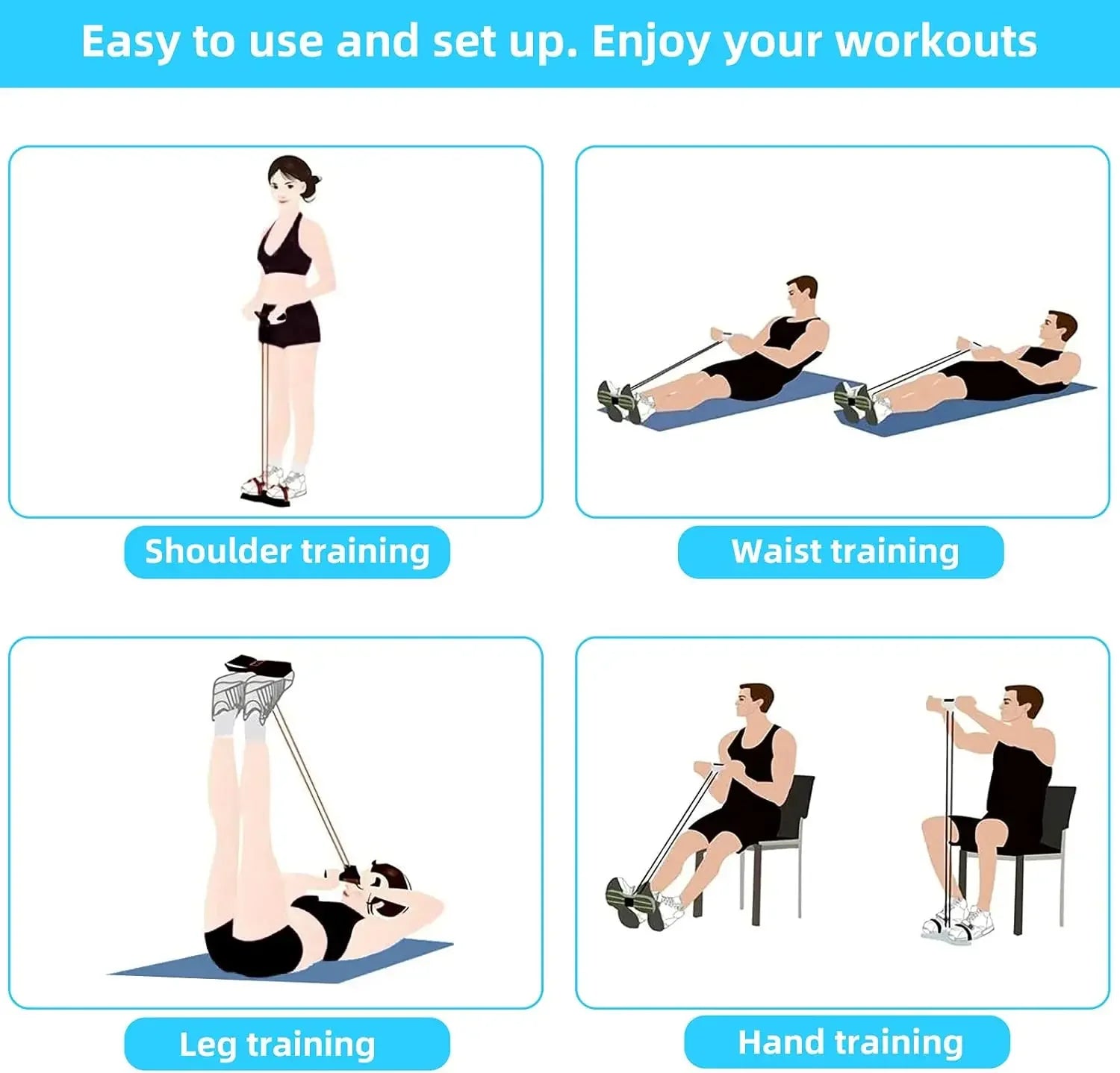 4-Level Resistance Band Tensioner with Non-Slip Handles - Home Fitness Equipment for Abdominal Muscle Training Yoga Abdominal PulseForm